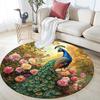 Peacock Garden Round Area Rug,Carpet Rug for Living Room Bedroom Sofa Playroom Decor,Non-slip Floor Mat