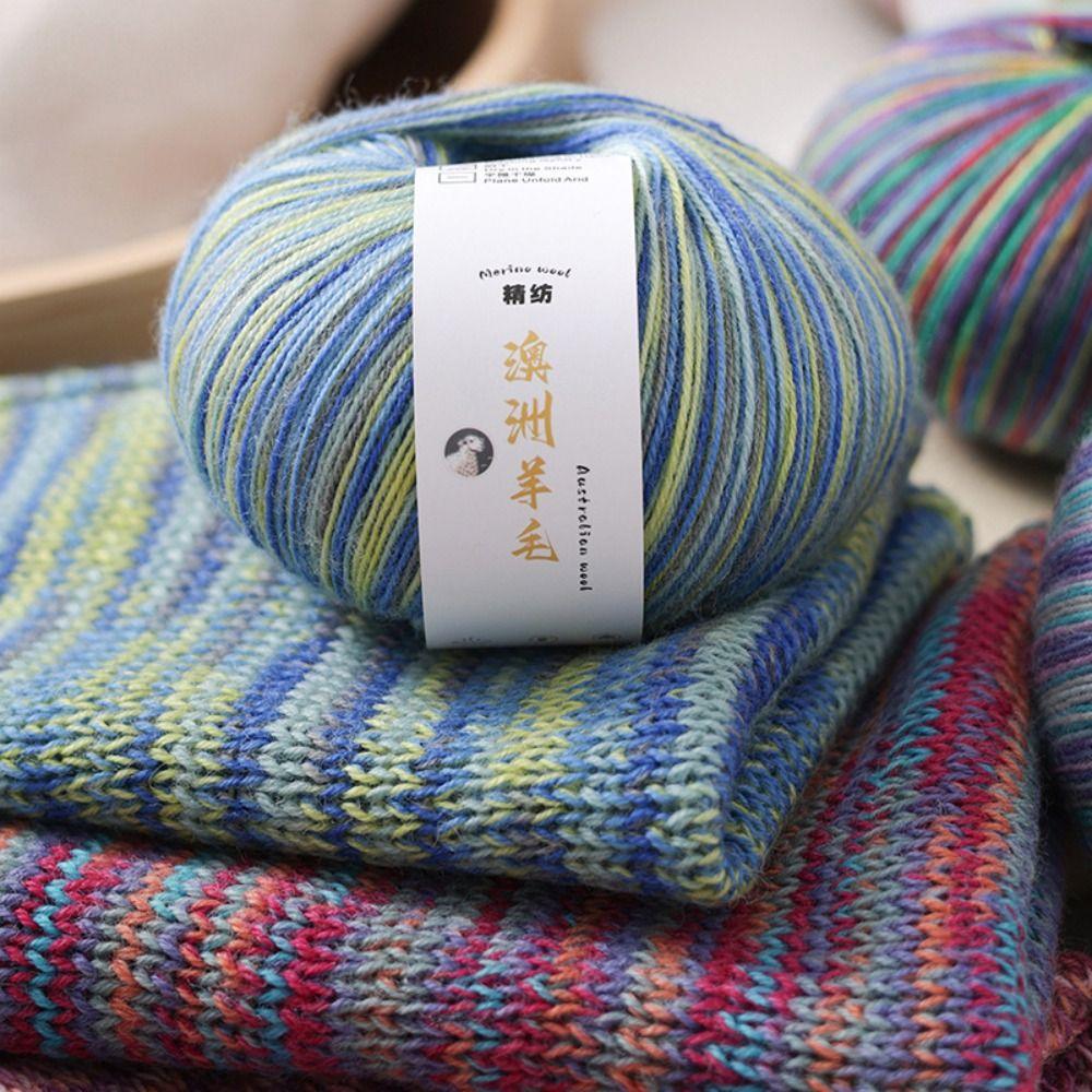 50g/ Roll Practical Gradient Color Wool Yarn Multicolor Handmade Crochet Yarn Knitting Soft Long Velvet Yarn for Blanket Scarf