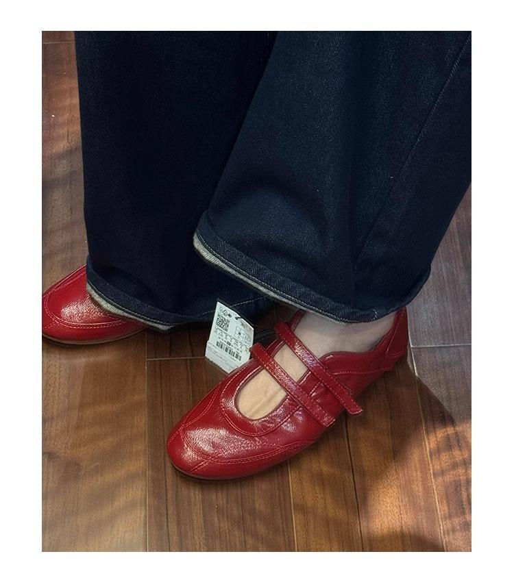 

Ретро красные туфли-балетки на скрытой платформе с мелким вырезом для женщин, новинка 2025 года, повседневные универсальные туфли для работы 40