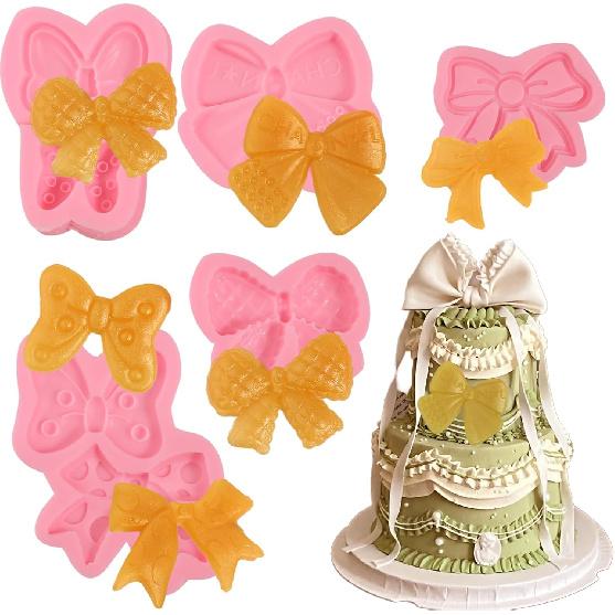 3 Pcs Exquisite Bow Chocolate Silicone Molds Cute Three-Dimensional Bow Cake Decoration Fondant Molds, for Birthday Party Cupcake Toppers Cookies