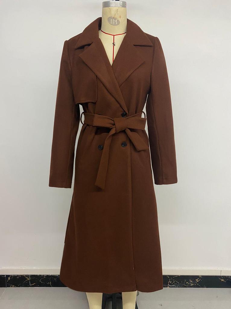 2026 Women's Elegant Belted Woolen Long Coat for Autumn/Winter
