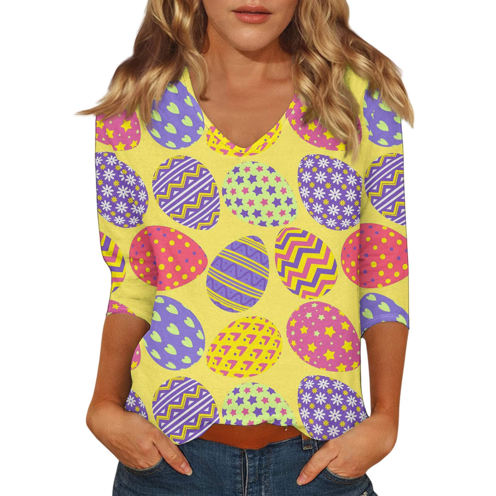 

Women s Casual Fashionable Sexy Comfortable V-Neck Printed Three-Quarter Sleeve Top XL шафрановий