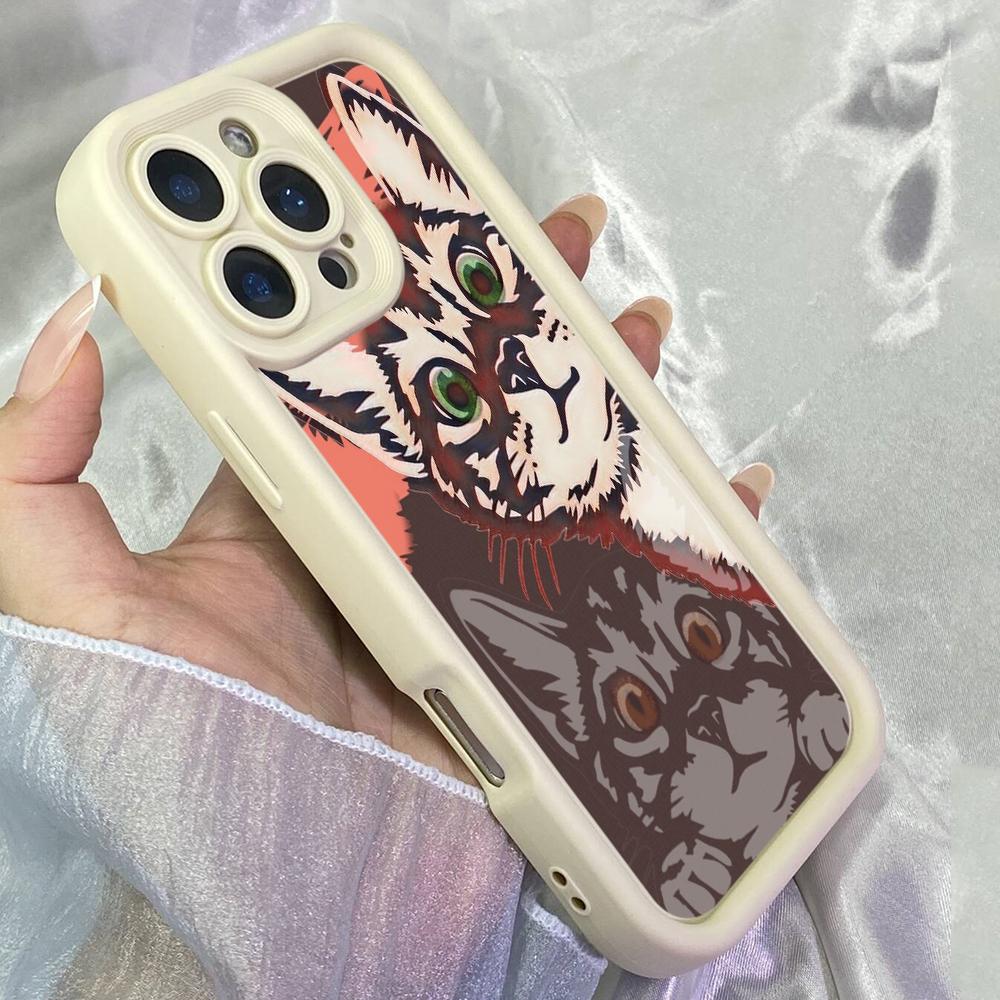 JT429 Pop Art Cat with Heterochromia for iPhone 17 16 15 14 13 Pro Max Samsung S26 S25 Ultra A17 A07 A56 A16 Xiaomi 15T Redmi 15c Note 14 13 Soft Case