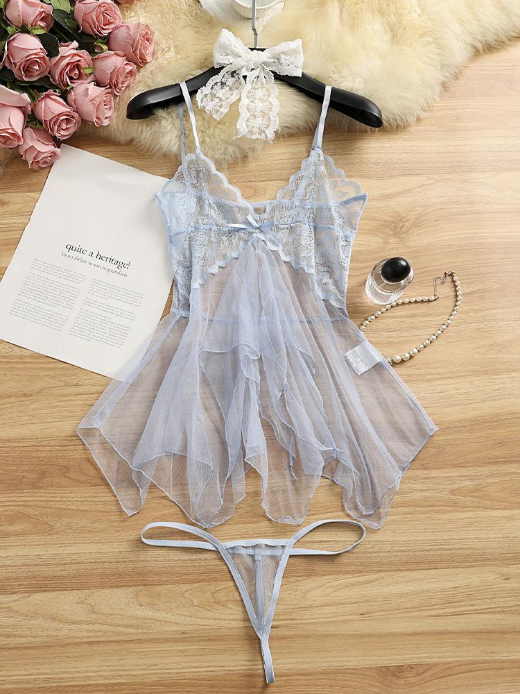 Sexy Lingerie Deep V Lace Chemise Women's Underwear Sensual Silk Soft Gown Fishscale Color Strapless Sleep Dress Erotic Clothing