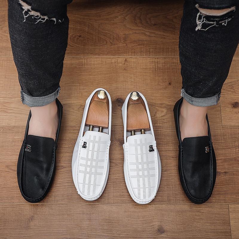 Men's Shoes Summer Black Hollow Breathable Men's Casual Leather Shoes One Pedal Outdoor Driving Soft-soled Doudou Tide Shoes