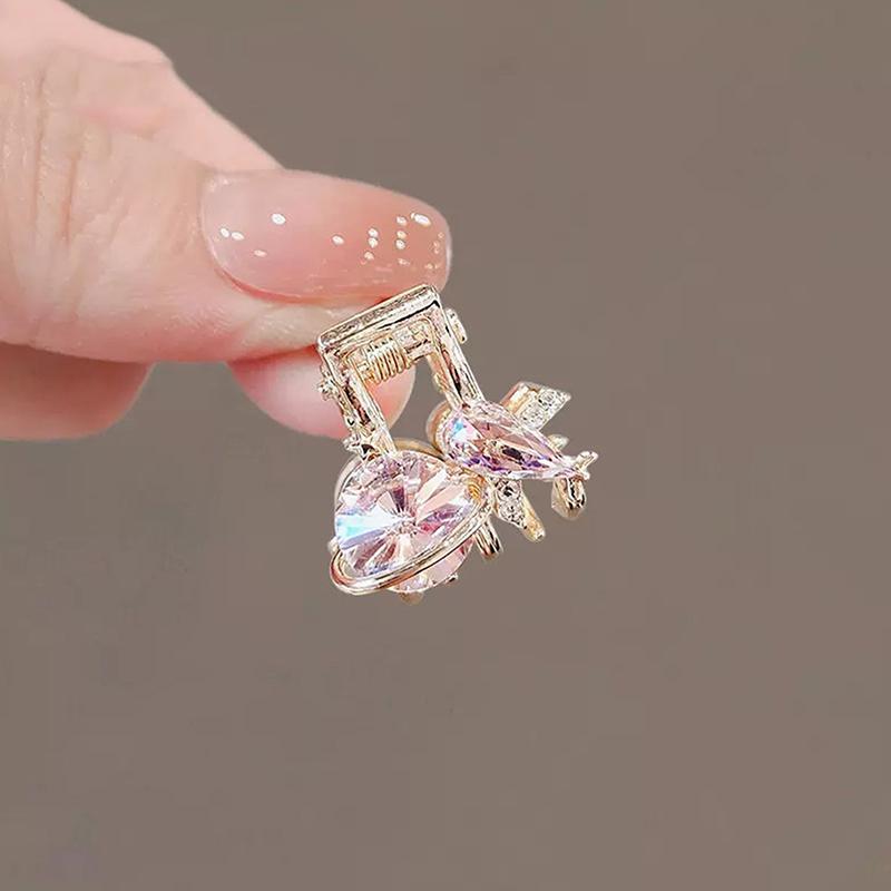 Fashion Mini Crab Metal Hair Clips Small Hair Accessories For Women Girl Pink Rhinestones Flower Bow Hair Pin Side Bangs Clip