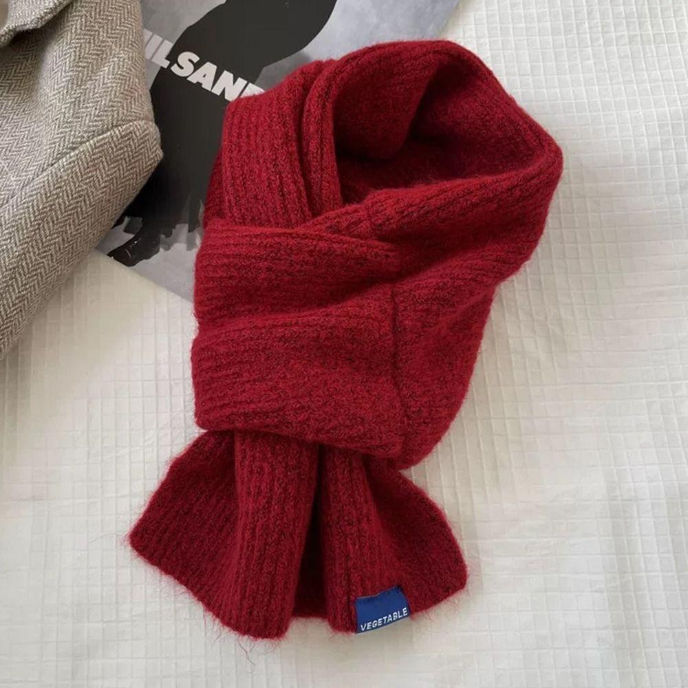 Woolen Knit Scarf Solid Color Short Neckerchief Neck Guard Shawl Neck Warmer Women