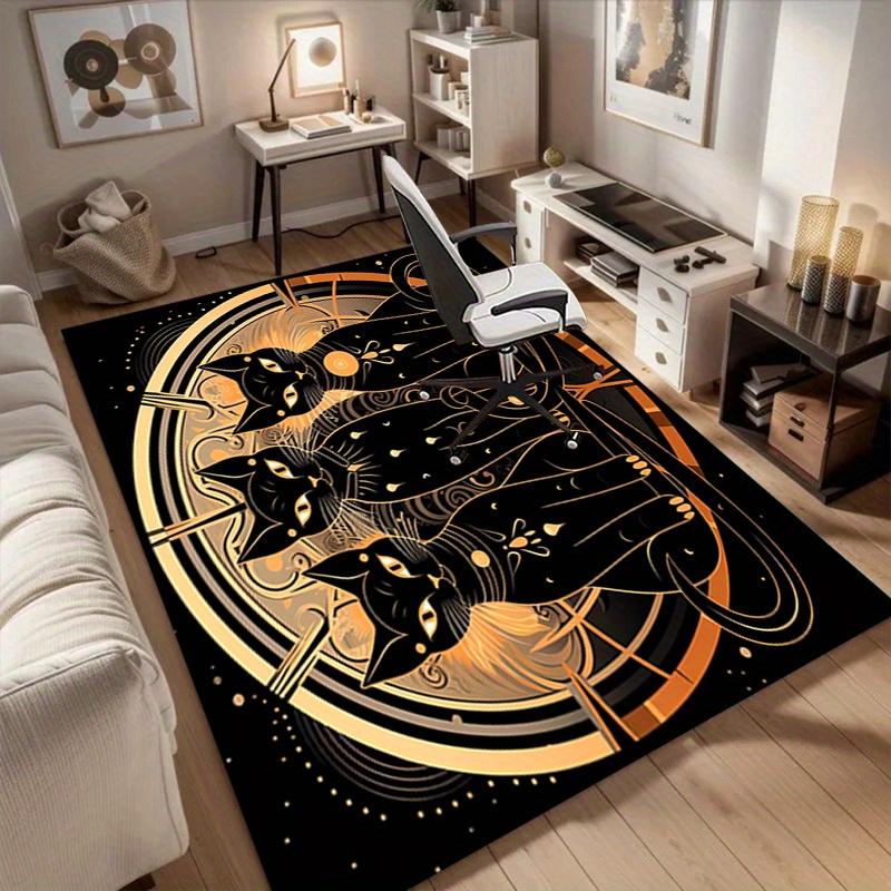 1pc. Luxury Gold Black Cat Mandala Rug for Home Decor, Office Carpet, Yoga Mat, Outdoor Blanket, Unique Gift Idea