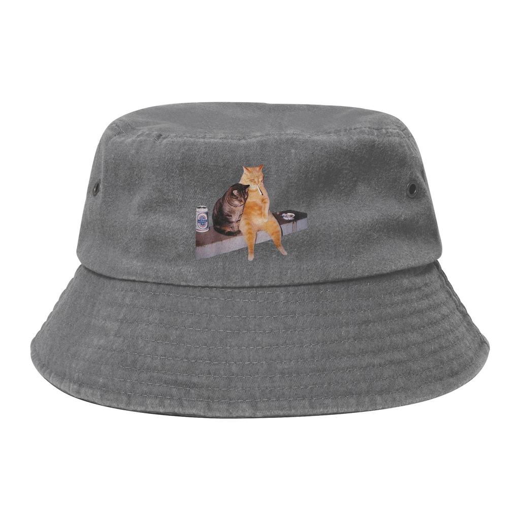 Cappello a secchiello unisex da donna Gatto che fuma Meme Estate Vacanza al mare Fuga Copricapo Pieghevole Escursionismo Pescatore Cappello unisex Cappello Boonie