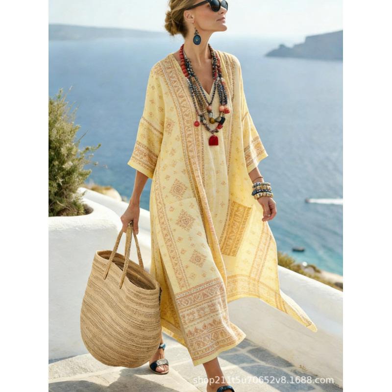 European and American bohemian women's dress seaside vacation elegant fashion print