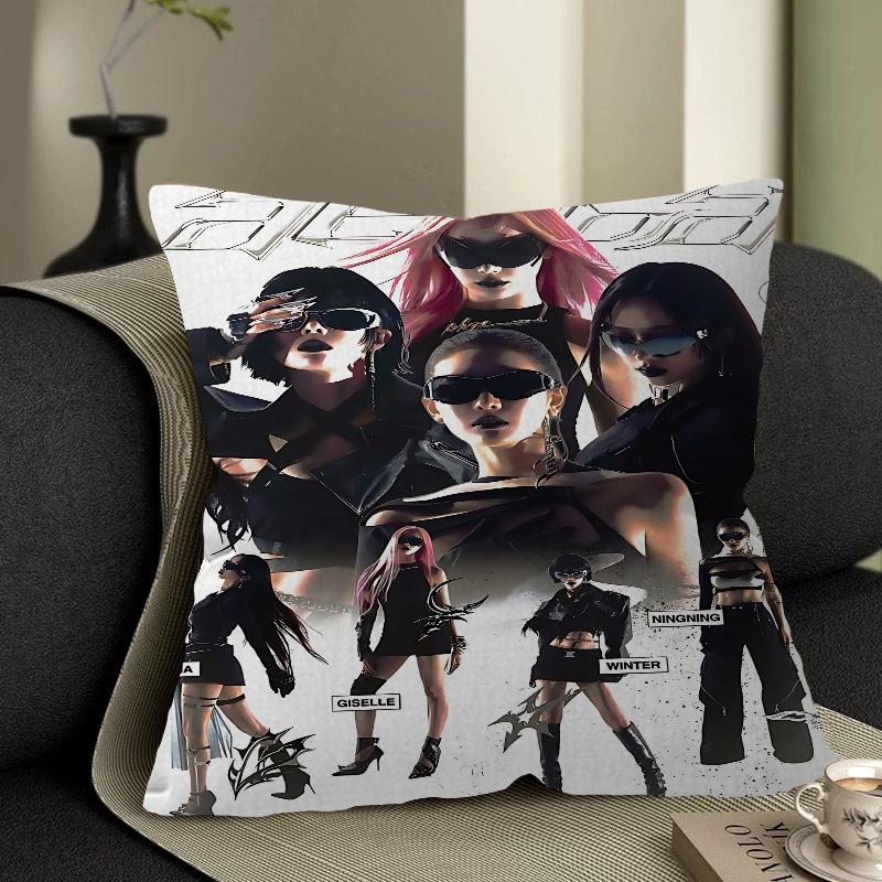 KPOP Koreansk Tjejgrupp A-AespaS Kuddfodral Kuddöverdrag Bil Prydnadskuddfodral För Soffa Bil Julklapp 40x40cm 45x45cm