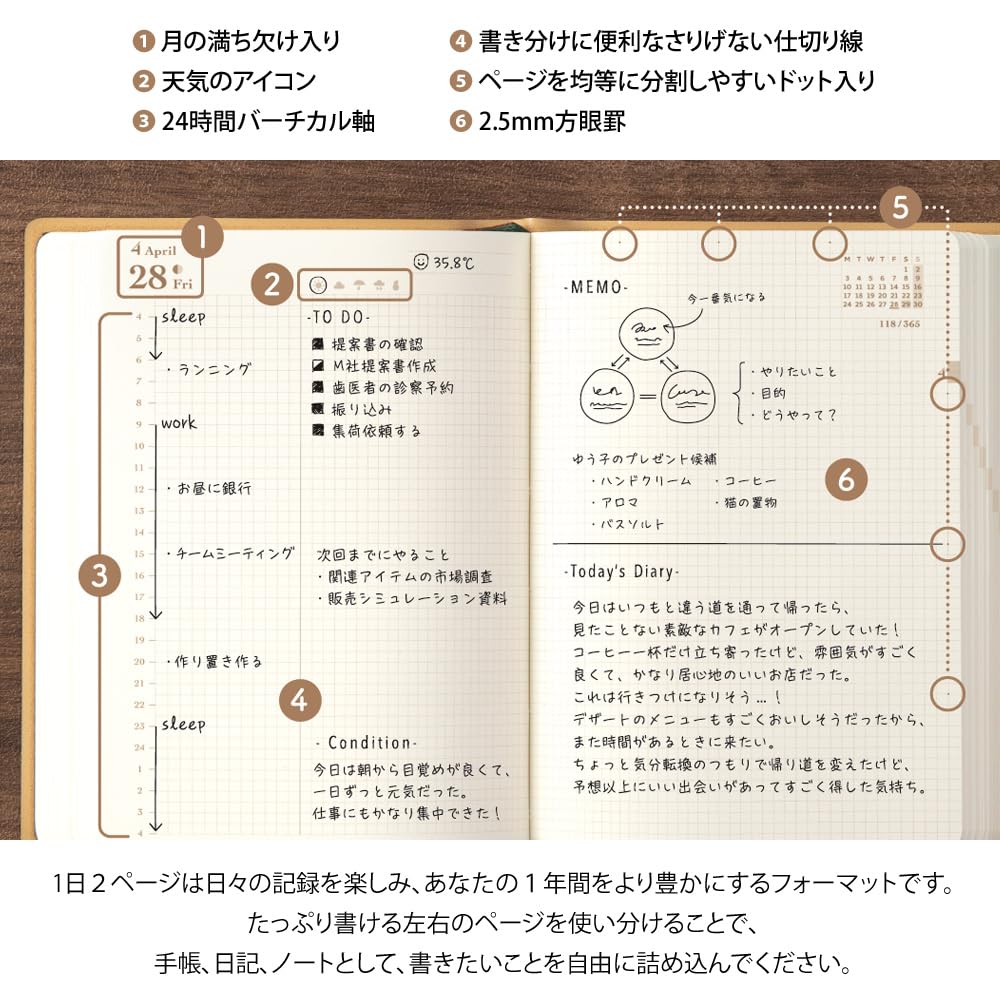 Midori Hibino Planner 2025 A6 Daily Limited Edition with Bookmark Camel 22337006 January (Starts 2025)
