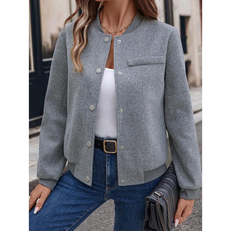 

New Autumn And Winter Women S Casual Long-Sleeve Jacket Soft Woolen Jacket Baseball Jacket S серый