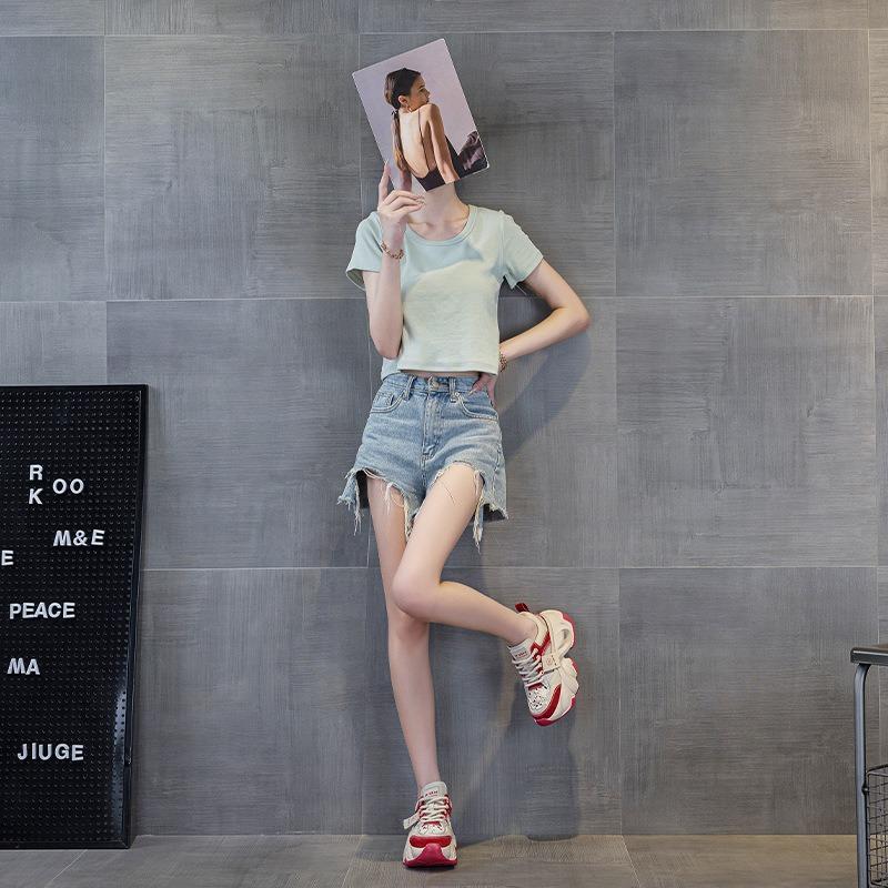 2527 leather casual shoes women's new summer new lightweight thick-soled heightening sports shoes color matching breathable board