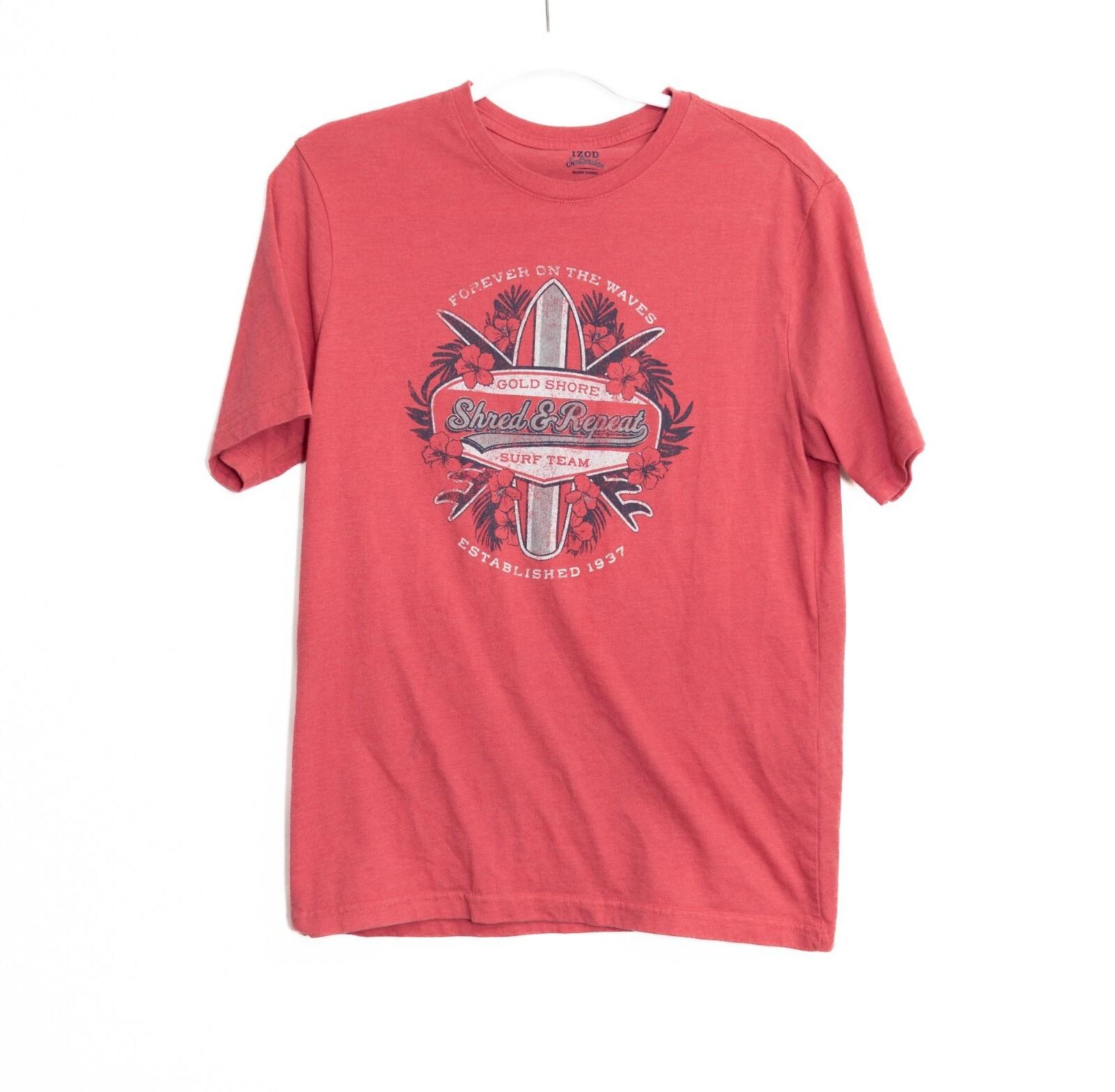 Izod Saltwater Mens Red Graphic Tee Shred Repeat Surf Team Short Sleeve S XL