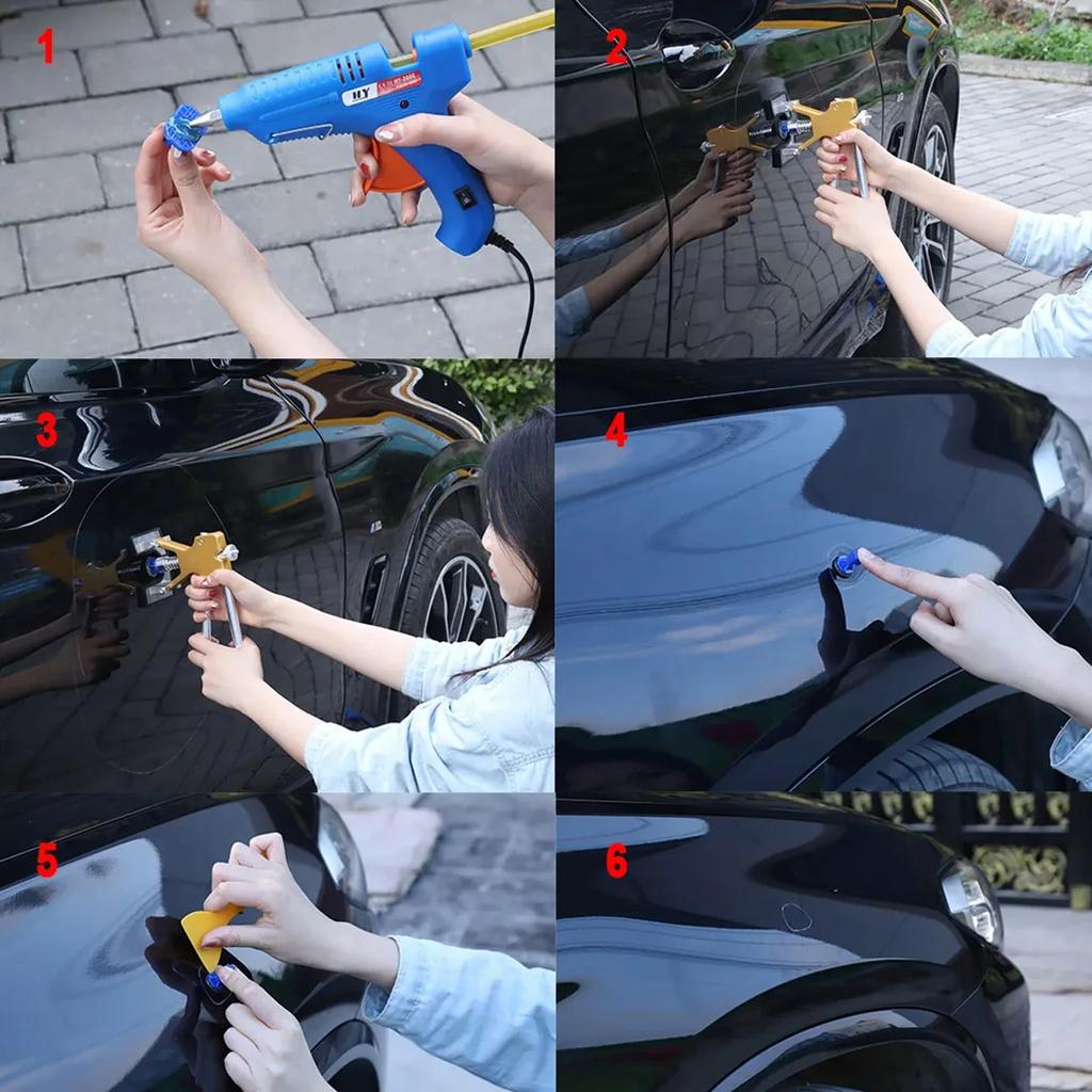 Lackfreie Auto-Dellenentferner Werkzeuge Blech Dellenzieher Kurze T-Dellenzieher Satz Saugnapf Werkstattsatz für Auto Hagelschaden Reparatur