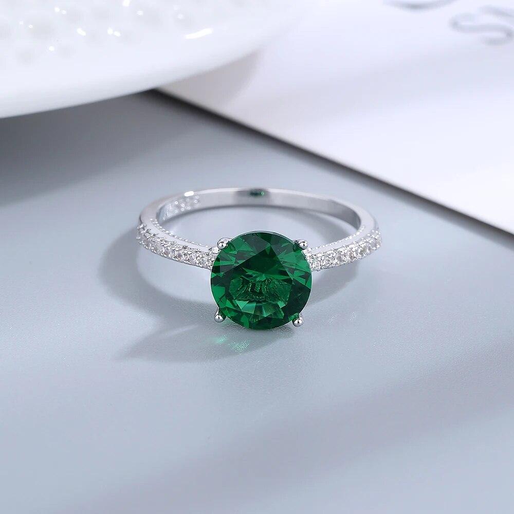 Women's Rings 7mm Red Green Zircon Silver Jewelry Party Christmas Gift Couple Wedding Rings
