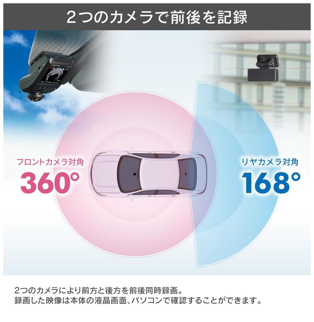 Comtech Car Drive Recorder Equipped with Omnidirectional Rear Camera HDR361GW Omnidirectional Recording Compatible with microSD Card Maintenance Free