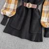 Autumn/winter Fashion Suit Western Style Plaid Shirt + Sweater Vest Knit Two-piece Set