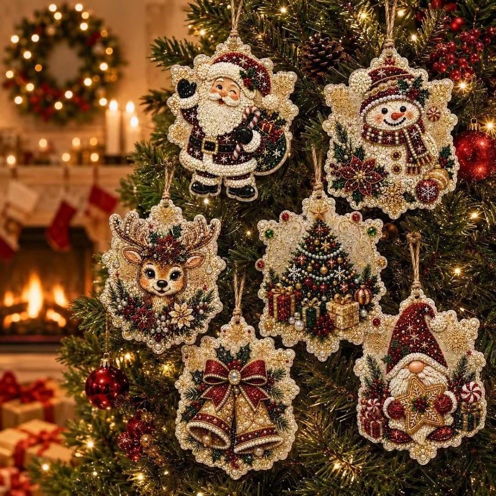 6Pcs Wooden Base Wooden Christmas Ornaments Set Xmas Tree DIY Craft Kit Christmas Party