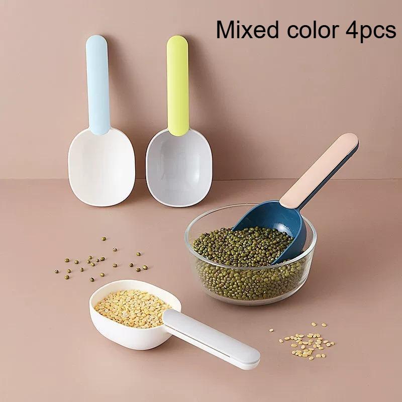 

4pcs Colorful Plastic Pet Food Scoop with Clip - Thick Dog & Cat Food Spoon, for Easy Portion Control & Mess-Free Feeding