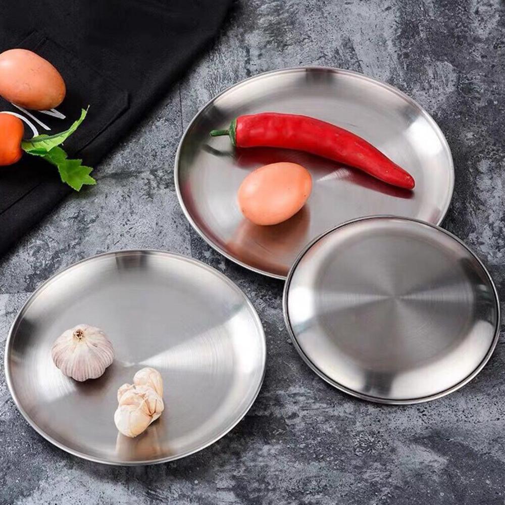 Stainless Steel Round Thickened Dessert Single-layer Plate BBQ Tableware Dish