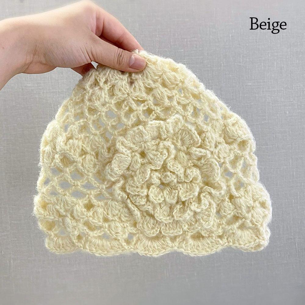 Flowers Knitted Hat Hollowed Out Skullies Hat Breathable Baotou Hat  for Women