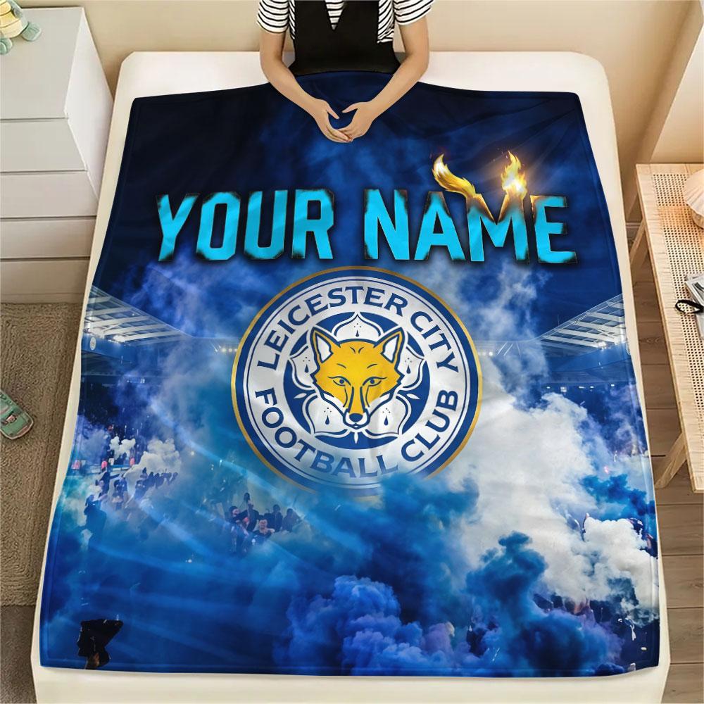 Custom Name,Leicester City FC Printed Flannel Blanket, soft throw for bedroom sofa, washable, Christmas present, great gift.