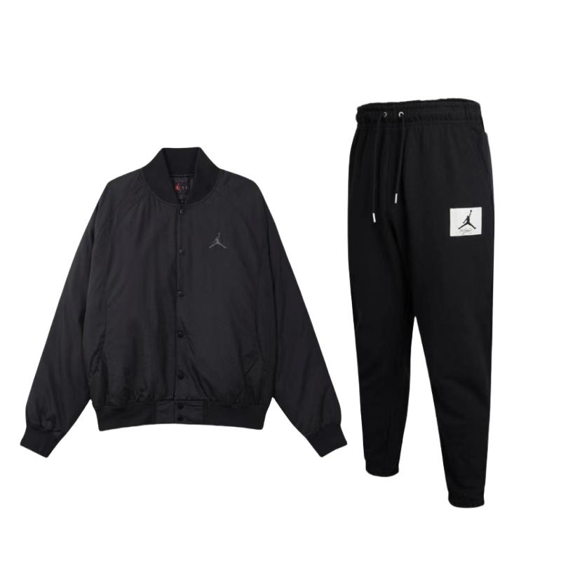

Jordan Бейсбольный воротник реглан длинный рукав флис трикотажные спортивные штаны с манжетами повседневный спортивный комплект мужские комплекты черный DV9792-010+DQ7469-010 M