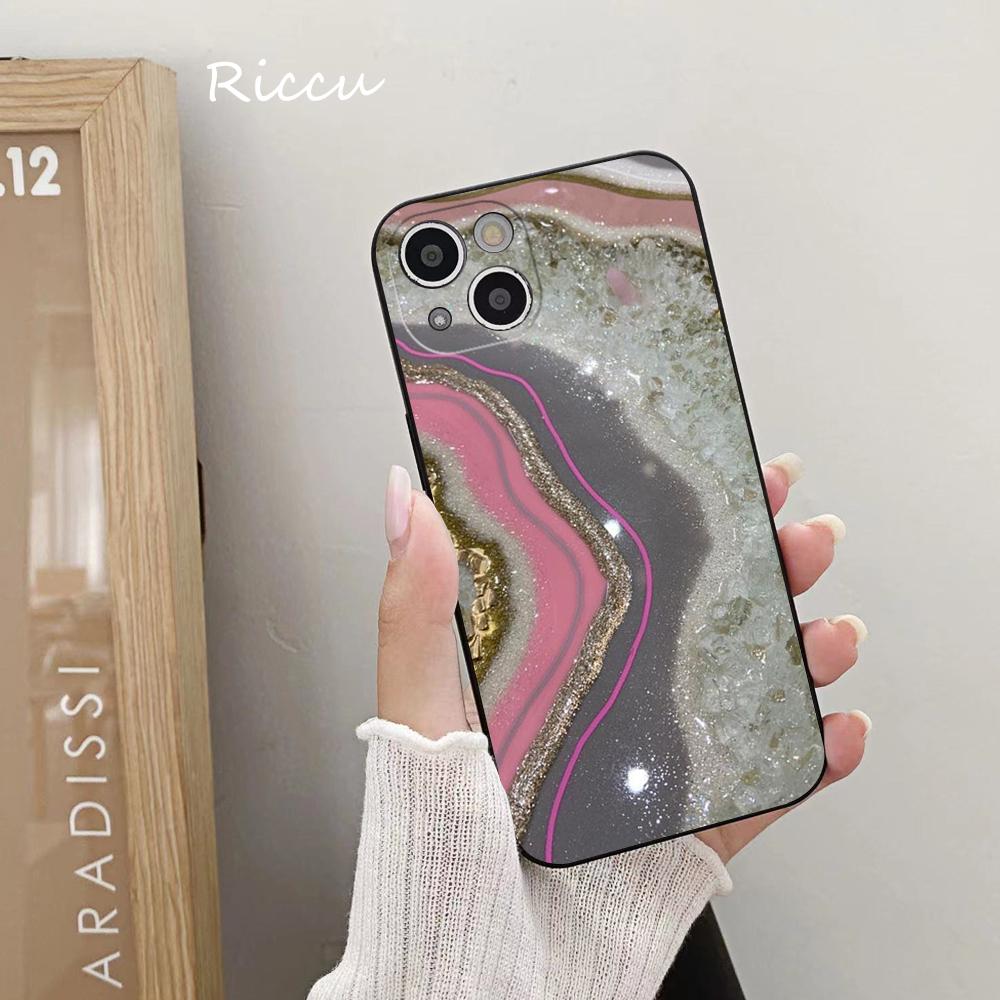 

Мягкий чехол для iPhone 14, розовый, фиолетовый и золотой мраморный жеод для Iphone 14 11 12Pro 8 7 Plus X 13Pro MAX SE2020 XR XS, чехлы iphone 14