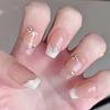 10pcs French Tip Press On Nails Short Handmade Luxury Fake Nails With Diamond Decor Fresh Manicure Patches