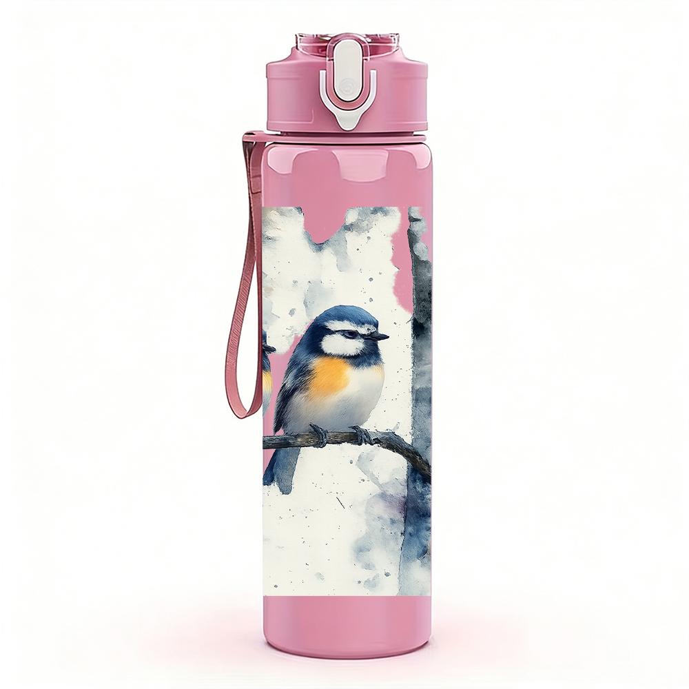 1PC Two Birds Birch Tree Branch 750ml Color Plastic Sports Water Bottle Leakproof Flip Straw Lid Suitable for Sports Office Home Use