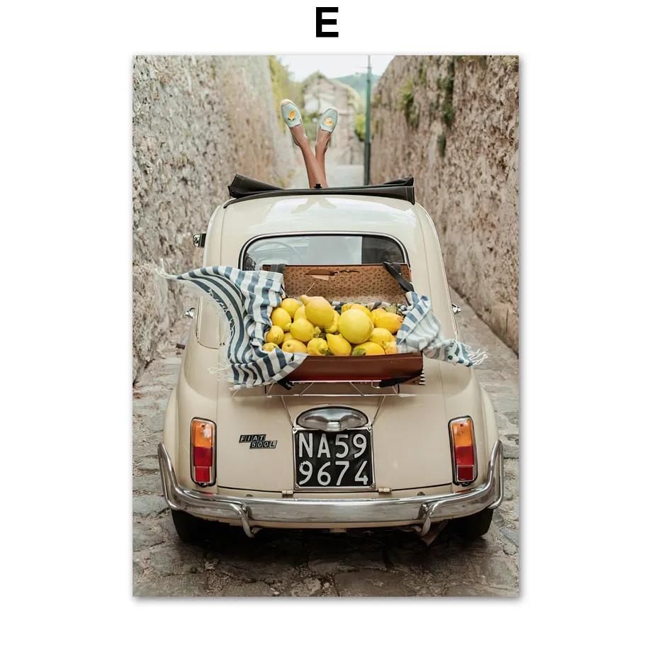 Mediterranean Beige Stairs Car Clay Pot Lemon Wall Art Canvas Painting Nordic Posters And Prints Pictures For Living Room Decor