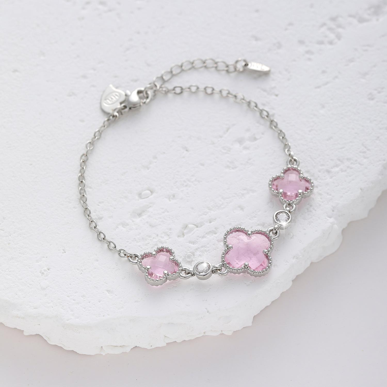 

Двусторонний женский браслет-клевер из меди, позолоченный циркон, цветок, легкий роскошный дизайн, модные ювелирные изделия розовый