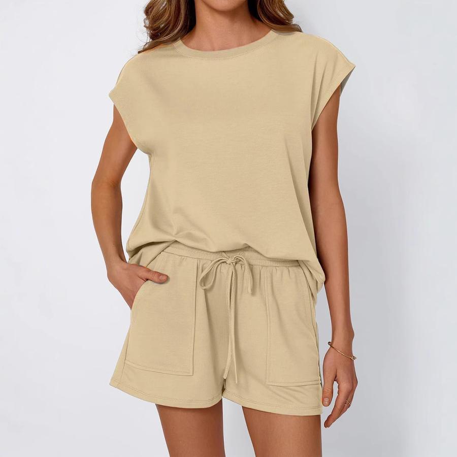 Spring Summer Oversized Crew Neck Short Sleeve Two Piece Set Women's Clothing