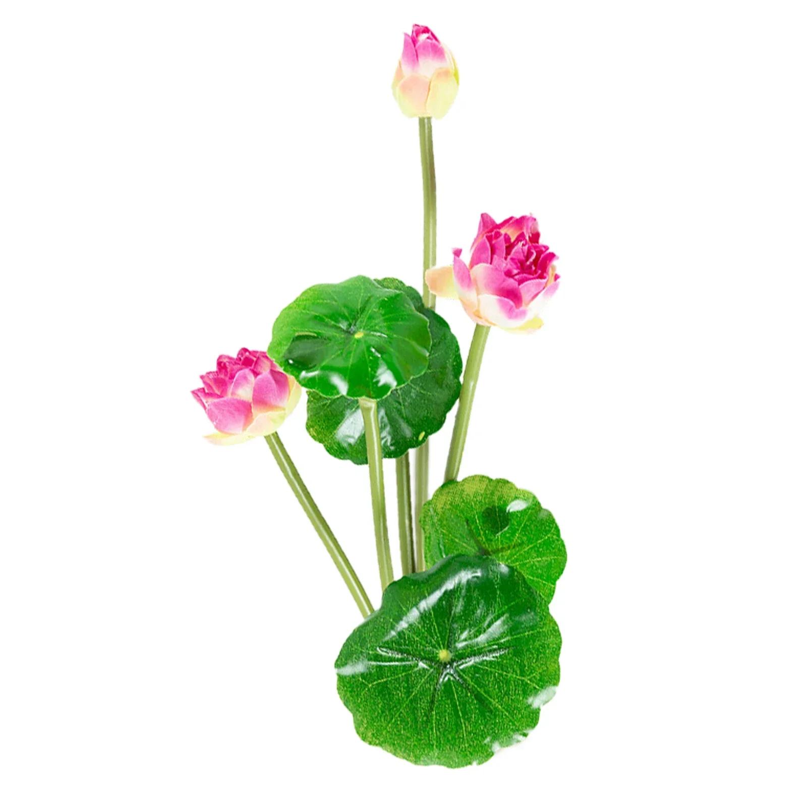 

7 Forks Lotus Artificial Flowers Plant Pond Lifelike Water Lily Micro Landscape Simulation Silk Flowers Garden Home Decoration фиолетовый