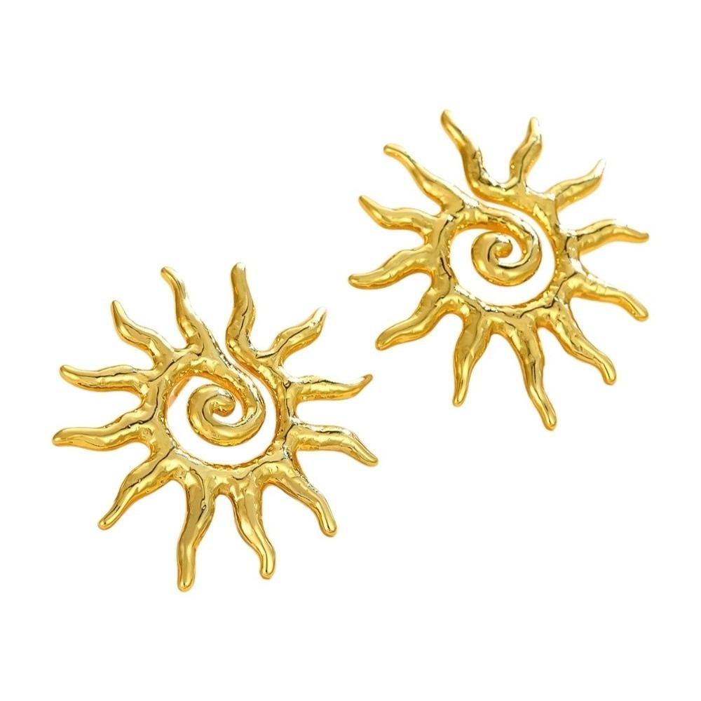 Light Luxury Sun-shaped Flower Earrings Unique Sun Ear Stud Temperament Metal Stud Earrings Daily