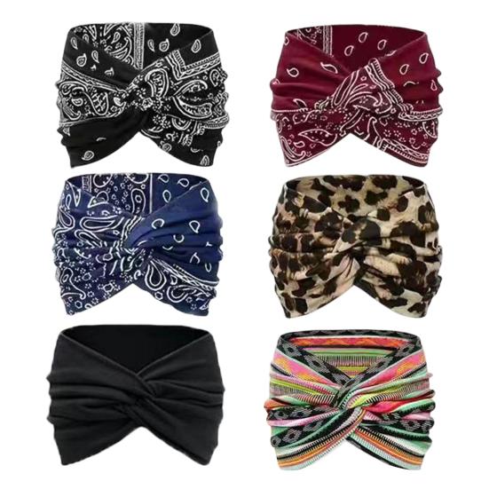 6Pcs Headband Paisley Wide Pattern Design Stretchy Brim Twist Headband Soft Fabric 6pcs