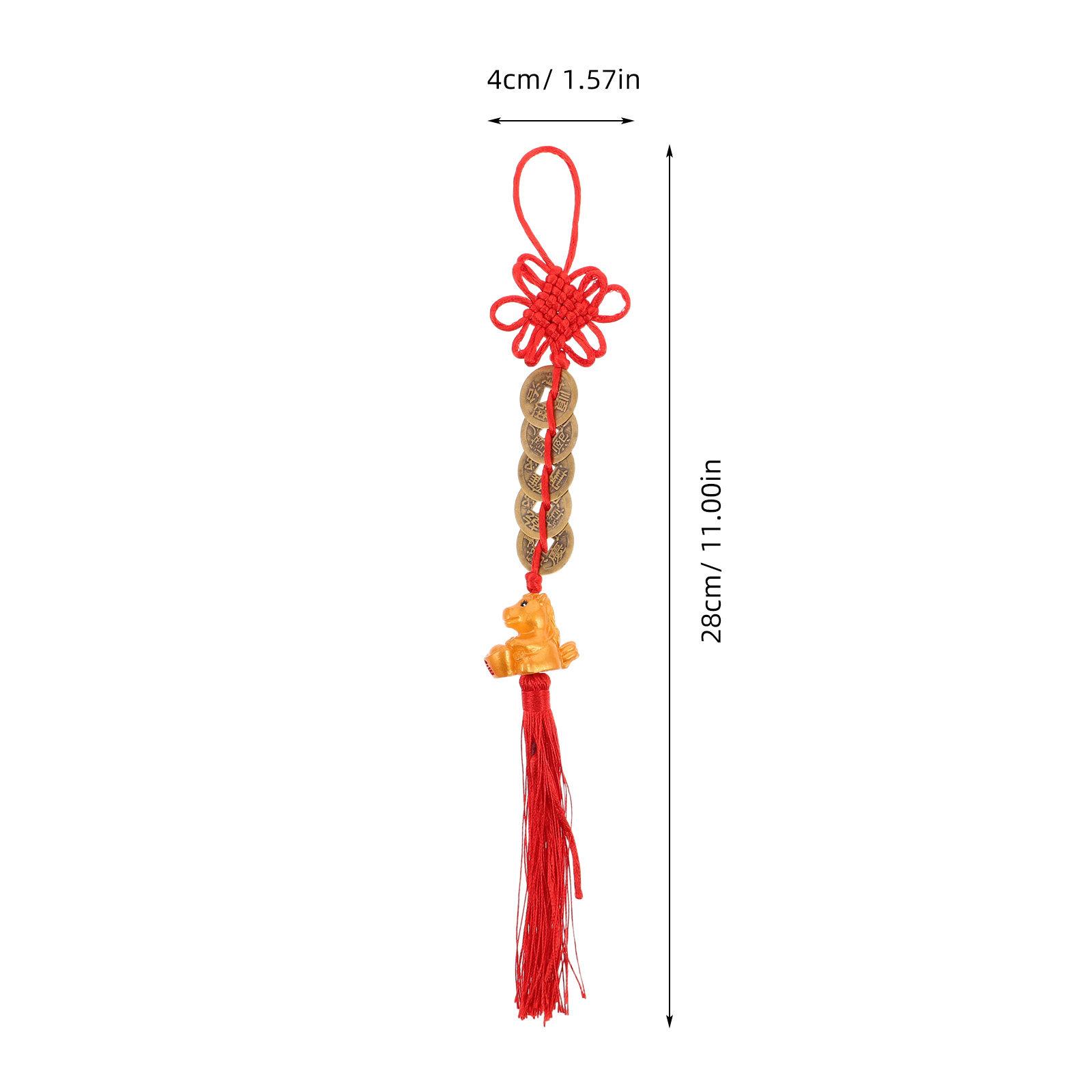 

4pcs 2026 Chinese Lucky Pendant Horse Amulet Keychain with Fengshui Ching Coins Good Luck Charm for Purse Car Keys