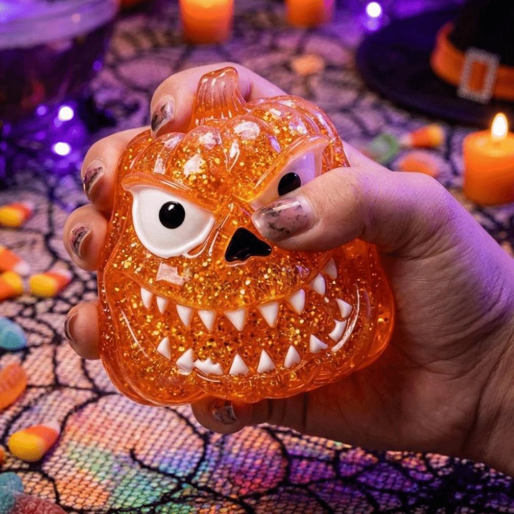 Soft Elastic Halloween Pumpkin Squeeze Toy Transparent Glitter Squishy Fidget Toy Party Favor