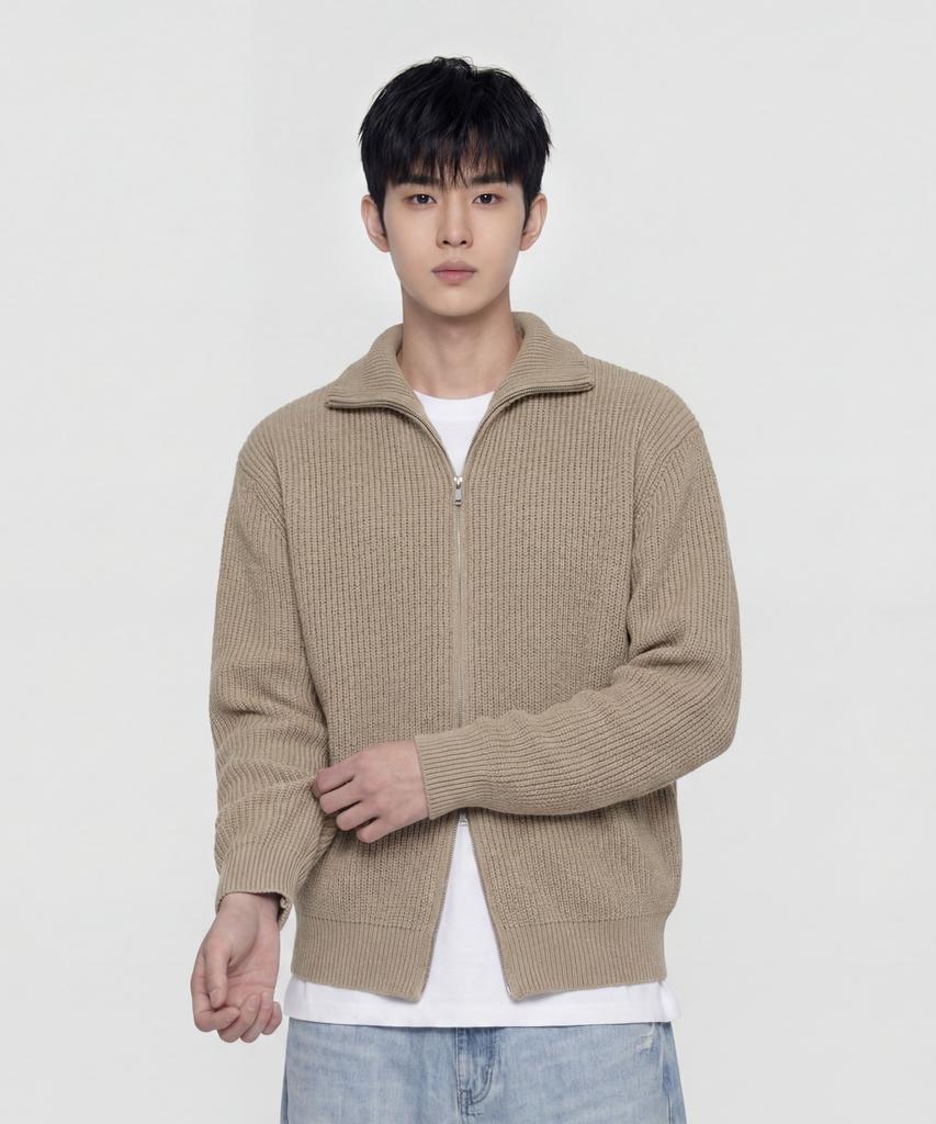 AGOD Refined Two-Way Knit Zip-Up [Beige]