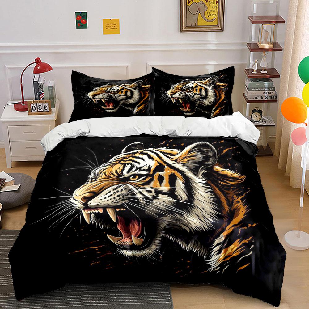 Roaring tiger design pattern. Bedding sets Duvet cover sets Duvet covers Pillowcases(1*Duvet Cover 2*Pillowcases without duvet insert)