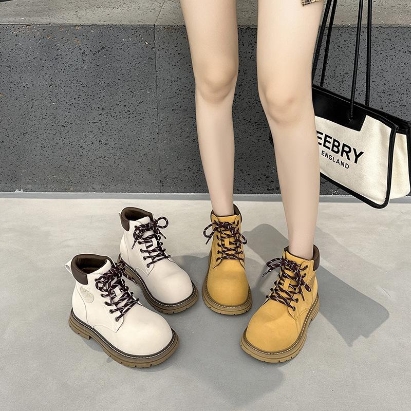 Martin boots women's 2025 autumn new thick-soled big head British style short boots outdoor casual versatile big yellow boots women's