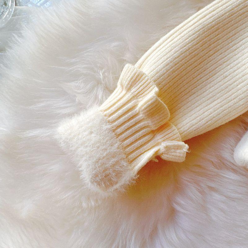 Pull pour filles à col montant et col en dentelle Hiver Une pièce Velours Pull pour enfants de couleur unie avec pull en velours épais