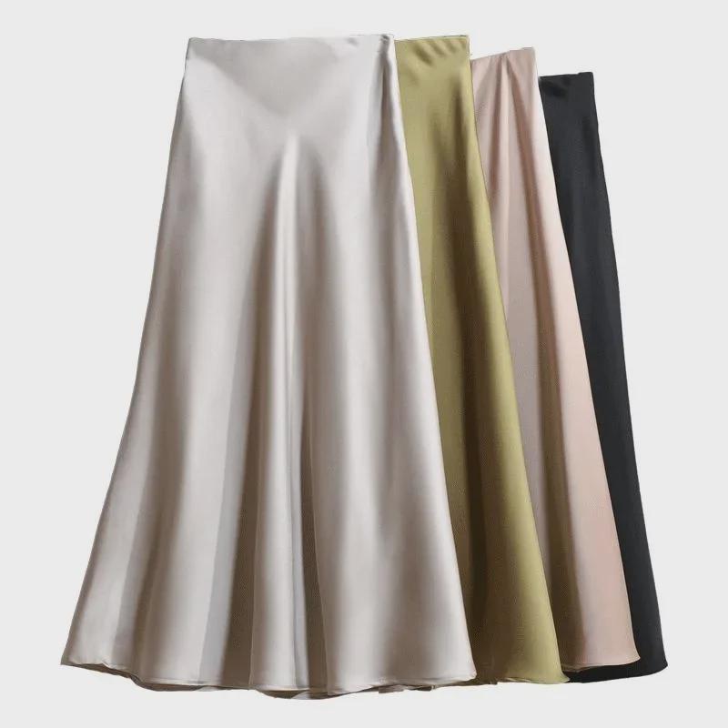 Women's High-Waisted A-Line Satin Skirt, Slimming Tall Fit - 2025 Summer Collection