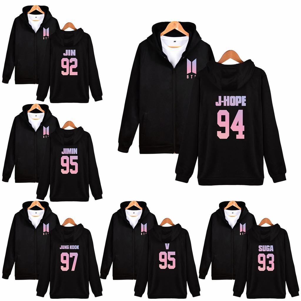 Bts Pattern Printing Hoodie With Zipper For Teen Casual Wear