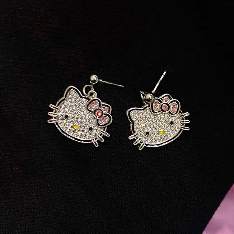 Kitty Cat Full Diamond Stud Earrings - Cute & Trendy Dangle Earrings for Students and Best Friends