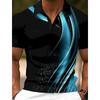 Summer Men's Polo Men's Casual Short-sleeved Polo Shirt with Striped Color Block Design, Sporty Polo Style Collar