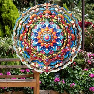 1pc Mandala Spiral Wind Chime - Vibrant 2D Metal Spinner, Colorful Garden Decor, No Battery Needed, Ideal for Christmas
