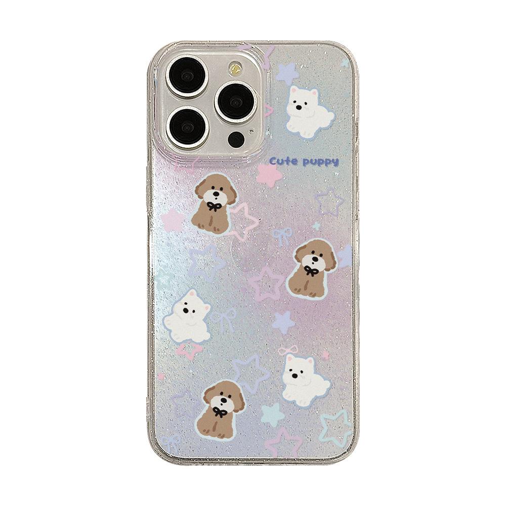 For Apple 15 Mobile Phone Case 16 Glitter Ins Korean Style Dog Holder for IPhone17pro Max